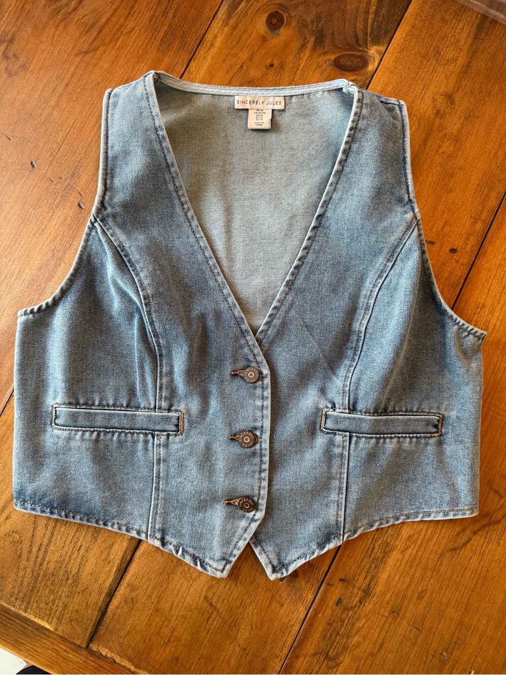 Sincerly Jules Light Denim Button-Front Vest